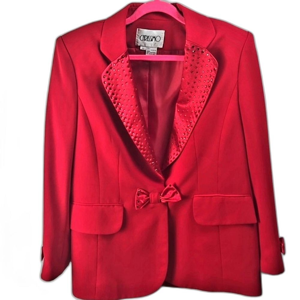 Carissimo Elegant Womens‎ Red Jeweled Blazer Jacket Sz 12